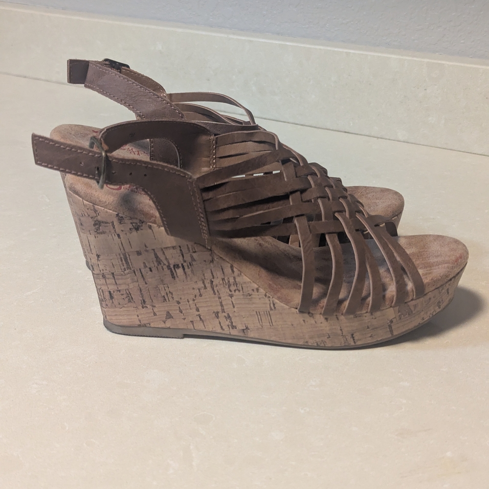 Women's Jellypop Brown Faux Cork Wedge Sandals Size 7